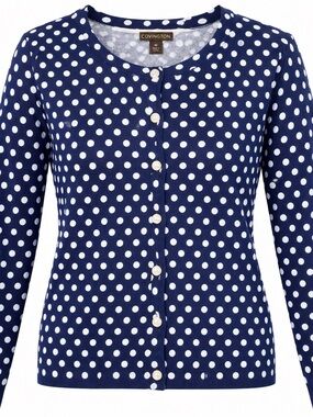 Covington Navy Blue Polka Dot Cardigan